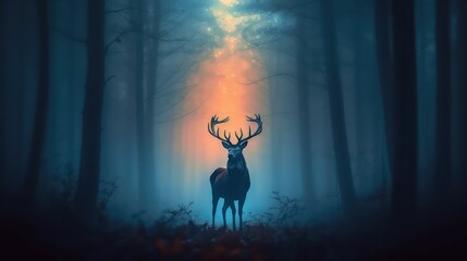 Royal deer on the background of the morning forest . generative AI