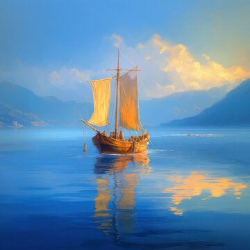 Sailing boat on the Sea of ​​Galilee . generative AI