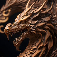 gorgeous very high detailed wooden dragon head, ai generated image 