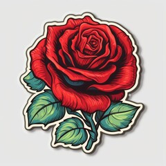 sticker red rose with leaves . isolated . generative AI