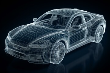 Naklejka na ściany i meble A wireframe illustration of modern car technologies. Generative AI