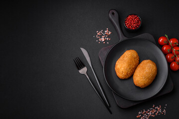 Delicious baked cutlet breaded with spices, salt and herbs