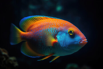 A colorful fish swimming at the bottom of the sea. Coral reef and fish. Generative AI
