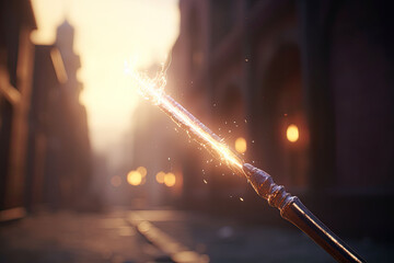 Magic wand with sparkle. Miracle magical stick wizard tool. Generative AI