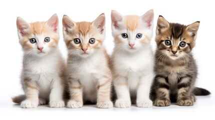 Fototapeta na wymiar 4 cute fluffy kittens on a white background . generative AI
