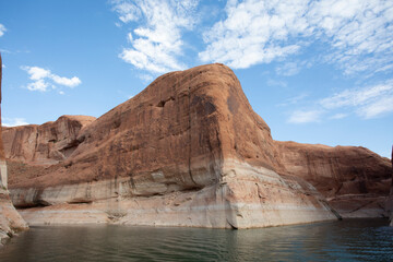 red rock texture with cracks, skies, water, background with space for design 