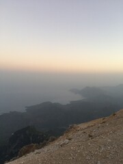 Beautiful mountain landscape. Sunset over Tahtali Mountain near Kemer, Antalya, Turkey