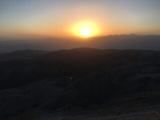 Beautiful mountain landscape. Sunset over Tahtali Mountain near Kemer, Antalya, Turkey