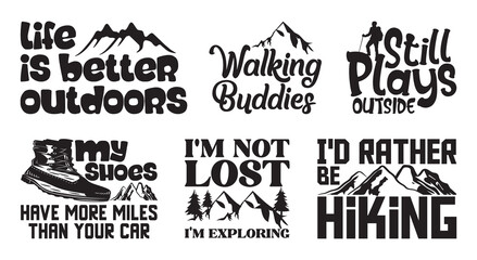 Fototapeta premium Hiking T shirt Design Bundle, Quotes about Hiking, Hiking T shirt, Hiking, Camping, Adventure, outdoor typography T shirt design Collection