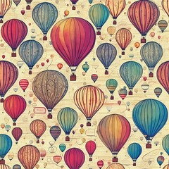 Fototapeta na wymiar Seamless pattern of Vintage air Balloons. Generative AI