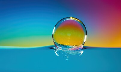  a drop of water that is floating in the water with a colorful background.  generative ai