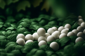 Unique white ball amidst green balls - individuality theme. Generative AI