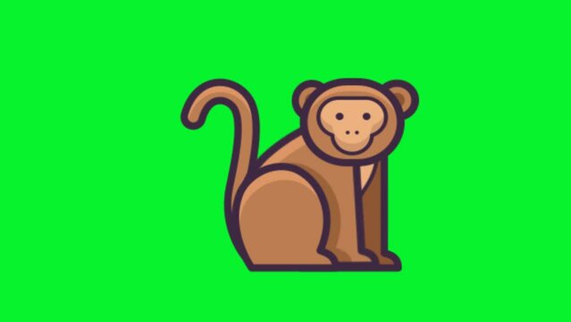Simple monkey animation endless loop 4k on green screen