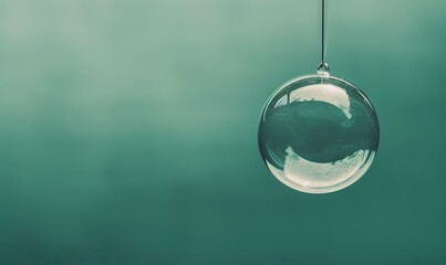  a glass ball hanging from a hook on a green wall.  generative ai