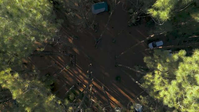 Aerial cinematic stabilized shot of Brazilian temperate forest and mountains at sunset