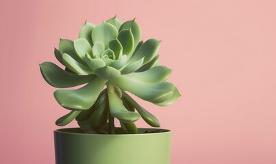  a green plant in a green pot on a pink background.  generative ai