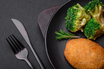 Delicious baked cutlet breaded with spices, salt and herbs