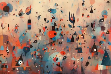 Abstrakcyjne  tło styl Miro inspirowane surrealistycznym malarzem grafika Generative AI