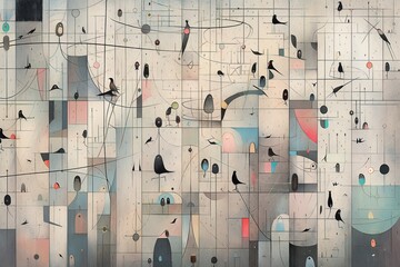 Abstrakcyjne tło styl Miro inspirowane surrealistycznym malarzem grafika Generative AI