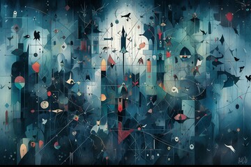 Abstrakcyjne  tło styl Miro inspirowane surrealistycznym malarzem grafika Generative AI