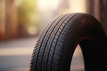 close-up view of a tire on a road surface Generative AI