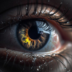 Human iris of young woman reflecting a galaxy - Generative AI
