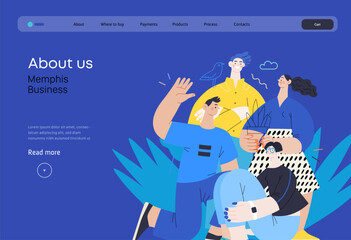 Memphis business illustration - our team, header. Flat style modern outlined vector concept illustration. Group of people, creaw, standing together. Corporate teamwork business metaphor.