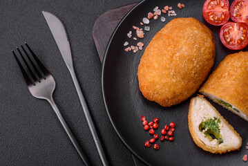 Delicious baked cutlet breaded with spices, salt and herbs