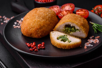Delicious baked cutlet breaded with spices, salt and herbs