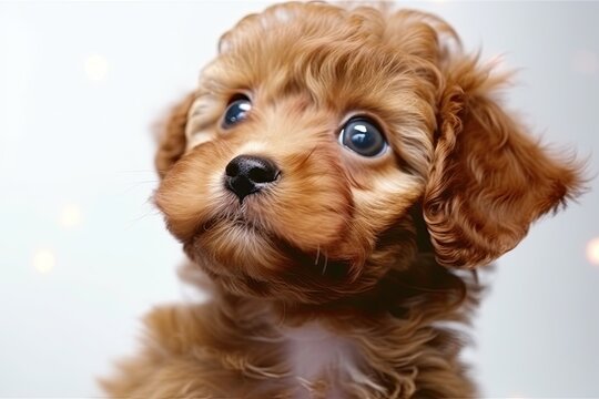 cute small brown dog with mesmerizing blue eyes gazing up Generative AI