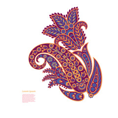 Isolated Vector Floral Paisley. Asian Arabian greeting card design