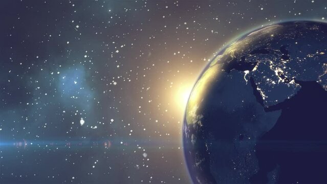 Cinematic Earth Animation with sunshine - Blue Planet Earth and stars 