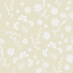 Vector seamless floral pattern, on a light beige background, small different flowers for fabric design, wallpapers, home textiles, wrapping paper.