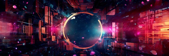 Fototapeta premium Abstract cyberpunk background with neon details. AI Generative Art.