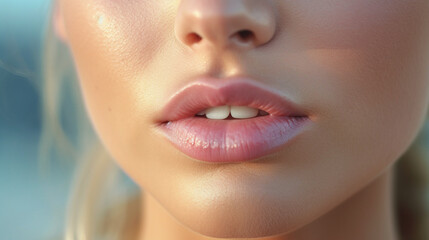 Fototapeta premium closeup mouth and lips and teeth of a young adult woman. Generative AI