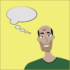 Vactor caricatura de hombre con globo de pensamiento