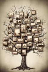 Family Tree with Picture Frames hanging from the branches made with Generative AI 