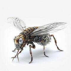 Steam punk mechanical detailed insect on white background made with Generative AI 