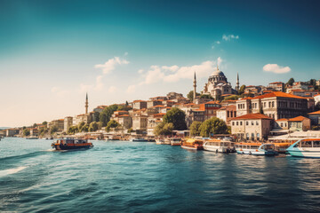 Fototapeta premium Istanbul travel destination. Sunny day on the beach with beautiful view. Generative AI