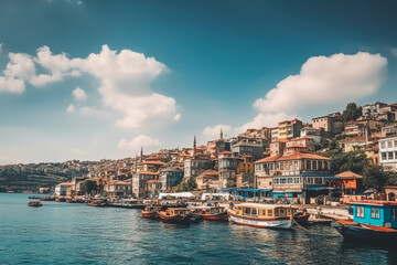Fototapeta na wymiar Istanbul travel destination. Sunny day on the beach with beautiful view. Generative AI