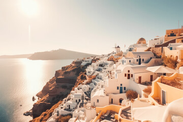 Fototapeta na wymiar Greece travel destination. Sunny day on the beach with beautiful view. Generative AI