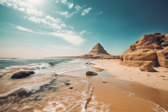 Egypt travel destination. Sunny day on the beach with beautiful view. Generative AI