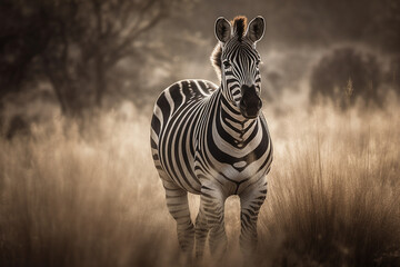 Fototapeta premium Beautiful zebra in the savannah. Ai generated