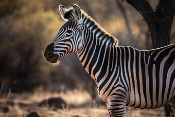 Fototapeta na wymiar Beautiful zebra in the savannah. Ai generated
