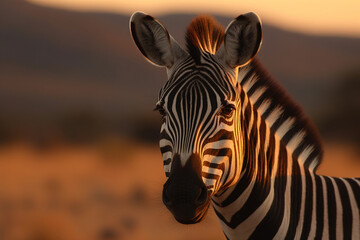 Naklejka premium Beautiful zebra in the savannah. Ai generated