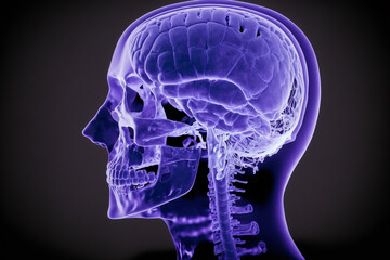 Radiography or X ray of head scan of a human skull with brain. Ai generated