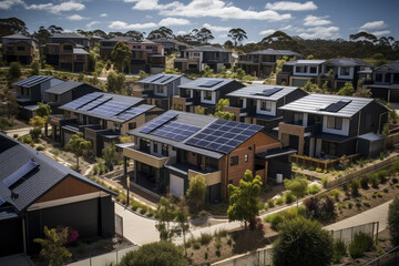 Obraz premium Neighborhood with beautiful houses and solar panels. Ai generated