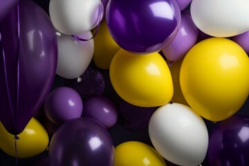 Balloons in purple, yellow, and white for an exciting color scheme. Generative AI