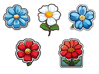 Cartoonish Flower Stickers in different styles and colours.