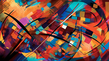 Saturated Colorful Abstract Painting with Geometric Forms - generative AI